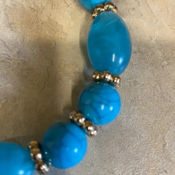 Turquoise and Gold Beaded Stretch Bracelet - Picture 3 of 3